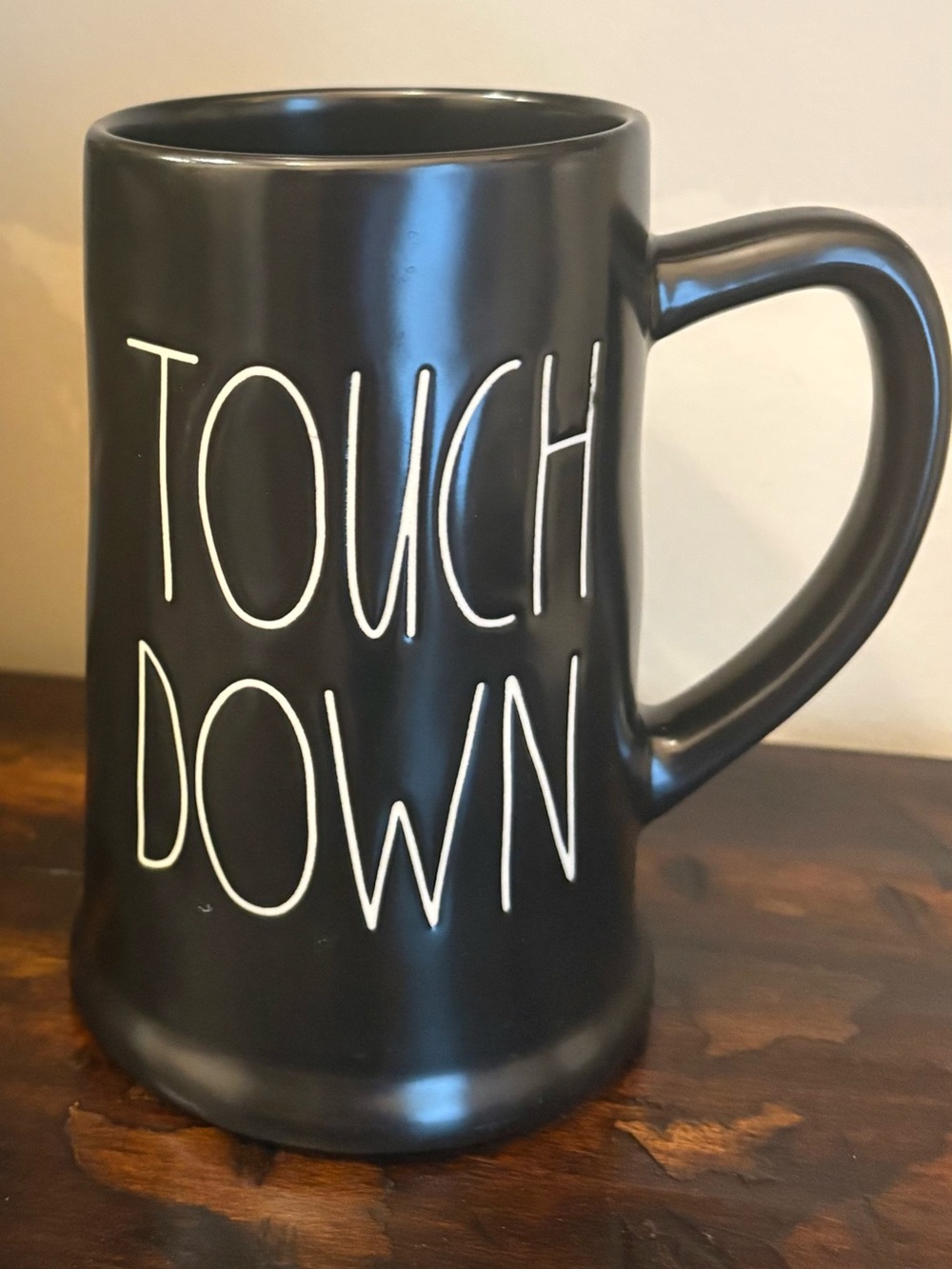 Rae Dunn Black Mug with White 'TOUCH DOWN' Lettering